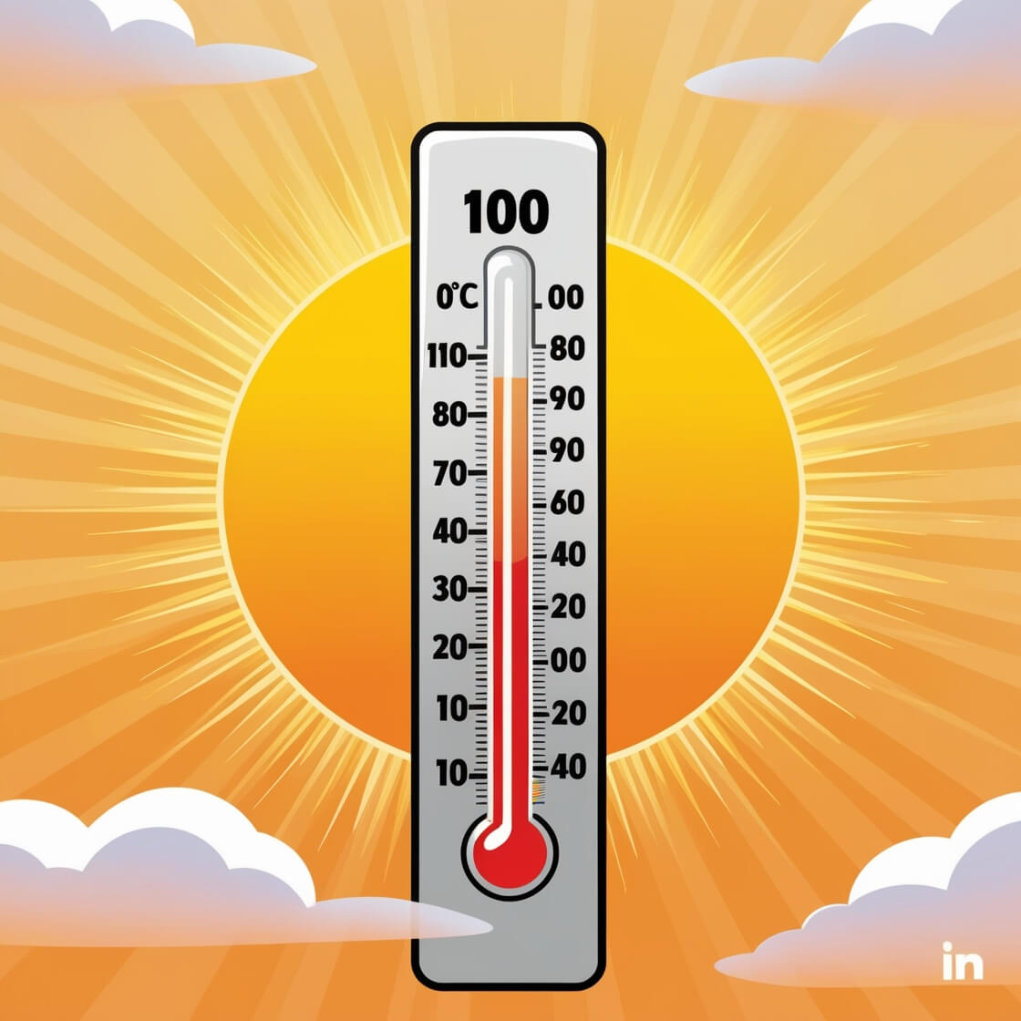 Thermometer and sun graphic showing a hot summer
